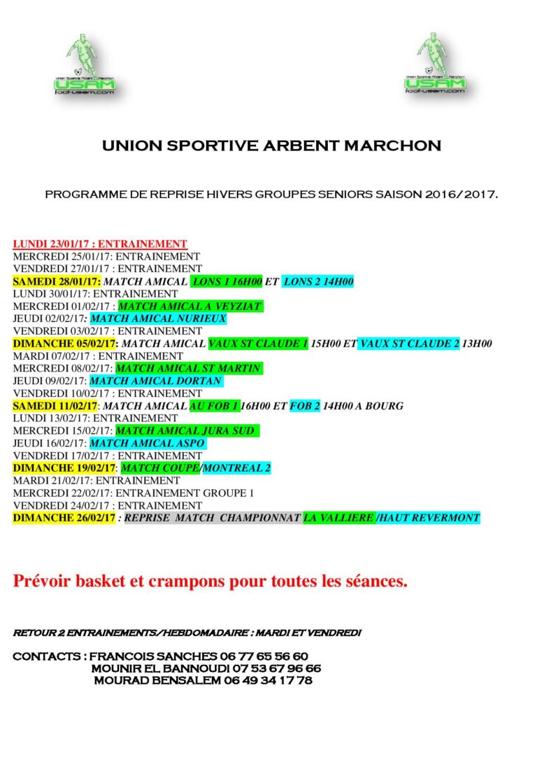 Lire la suite à propos de l’article Programme reprise Aout senior